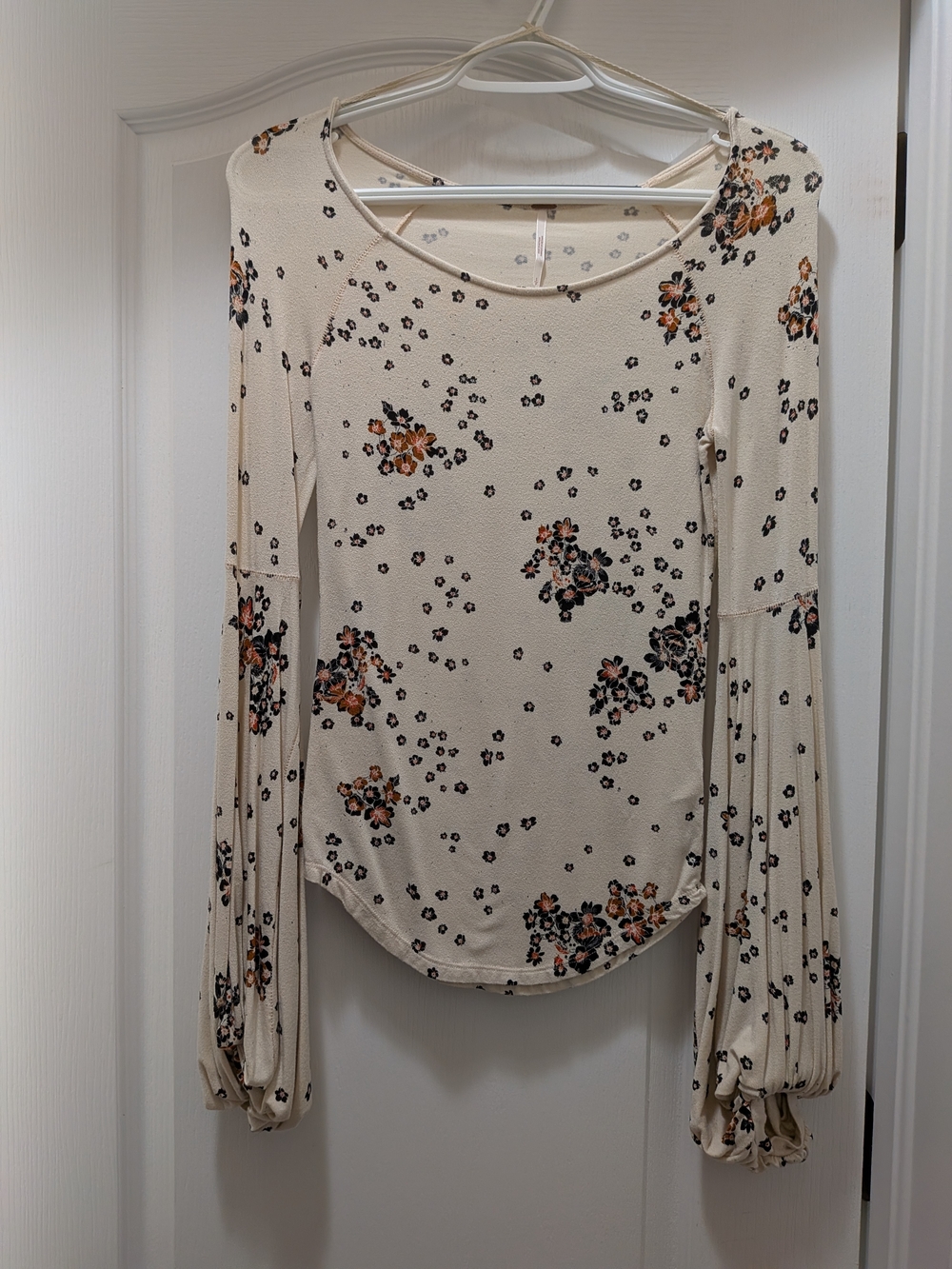 Free People Cream Floral Long-Sleeve Blouse